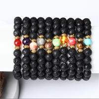 Gemstone Bracelets, Lava, with Natural Stone & Tibetan Style, Round, gold color plated, different materials for choice & Unisex, more colors for choice, 8mm, Length:Approx 7.5 Inch, Sold By PC