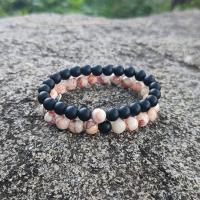 Gemstone Bracelets Black Stone with Gemstone & Rhodochrosite & Zinc Alloy Round gold color plated Unisex 8mm Length Approx 7.5 Inch Approx Sold By Set