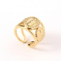 Brass Cuff Finger Ring Virgin Mary gold color plated micro pave cubic zirconia & for woman golden nickel lead & cadmium free 22mm Sold By PC