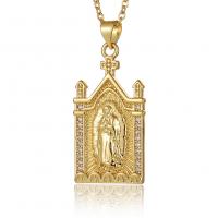 Cubic Zircon Micro Pave Brass Necklace Virgin Mary gold color plated micro pave cubic zirconia & for woman golden nickel lead & cadmium free Length 17.7 Inch Sold By PC