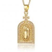 Cubic Zircon Micro Pave Brass Necklace, Virgin Mary, gold color plated, micro pave cubic zirconia & for woman, golden, nickel, lead & cadmium free, 18x37mm, Length:17.7 Inch, Sold By PC