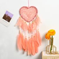 Fashion Dream Catcher, Feather, with Lace & Satin Ribbon & Wood & Plastic, Heart, handmade, pink, Length:23.62 Inch, Sold By PC