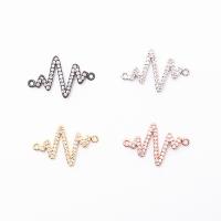 Cubic Zirconia Micro Pave Brass Connector Electrocardiographic plated DIY & micro pave cubic zirconia nickel lead & cadmium free Sold By PC