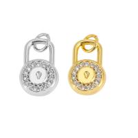 Cubic Zirconia Micro Pave Brass Pendant, Lock, plated, DIY & micro pave cubic zirconia, more colors for choice, nickel, lead & cadmium free, 19x10mm, Sold By PC