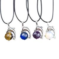Gemstone Pendants Jewelry, with Brass, Dolphin, silver color plated, random style & different materials for choice, more colors for choice, 22x30mm, Sold By PC