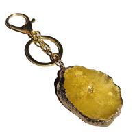 Bag Purse Charms Keyrings Keychains Ice Quartz Agate with Zinc Alloy irregular gold color plated Unisex 30-50mm Sold By PC