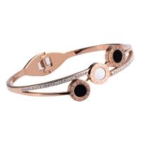 Stainless Steel Bangle 316 Stainless Steel Round Vacuum Ion Plating fashion jewelry & for woman & with rhinestone & blacken Sold By PC