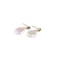 Freshwater Pearl Earrings, Brass, with Freshwater Pearl, fashion jewelry & micro pave cubic zirconia & for woman, nickel, lead & cadmium free, 11x13x5mm, Sold By Pair
