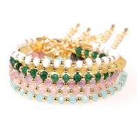 Gemstone Bracelets, Brass, with Jade Malaysia, gold color plated, fashion jewelry & for woman & faceted, more colors for choice, nickel, lead & cadmium free, 3x4mm, Length:Approx 6.3-8.67 Inch, Sold By PC