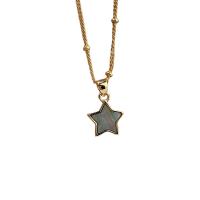 Ожерелье из ракушки, Латунь, с Ракушка, Звезда, плакирован золотом, Женский, Золотой, не содержит никель, свинец, 10mm, длина:17.71 дюймовый, продается PC