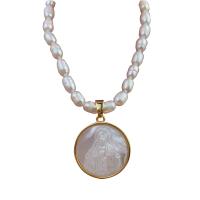 Shell Necklaces, Freshwater Pearl, with White Shell & Brass, with 1.96 inch extender chain, Round, gold color plated, different size for choice & for woman, more colors for choice, Length:17.71 Inch, Sold By PC