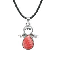 Natural Gemstone Necklace Zinc Alloy with Wax Cord & Gemstone Angel silver color plated fashion jewelry & Unisex nickel lead & cadmium free Sold Per Approx 50 cm Strand