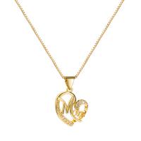 Brass Necklace, with 1.96inch extender chain, Heart, gold color plated, Mother Day Jewelry & different styles for choice & micro pave cubic zirconia & for woman & hollow, nickel, lead & cadmium free, 15mm, Length:Approx 17.7 Inch, Sold By PC
