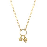 Cubic Zircon Micro Pave Brass Necklace with 1.96inch extender chain Star 18K gold plated micro pave cubic zirconia & for woman & hollow nickel lead & cadmium free Length Approx 15.7 Inch Sold By PC