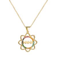 Brass Necklace, Flower, 18K gold plated, Mother Day Jewelry & micro pave cubic zirconia & for woman & hollow, nickel, lead & cadmium free, 25mm, Length:Approx 17.7 Inch, Sold By PC