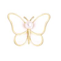 Shell Brooch, Tibetan Style, with Shell & Plastic Pearl, Butterfly, gold color plated, for woman, more colors for choice, 38x27mm, 10PCs/Lot, Sold By Lot