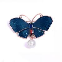 Enamel Brooch Zinc Alloy with Plastic Pearl Butterfly plated for woman & with rhinestone nickel lead & cadmium free Sold By Lot