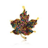 Rhinestone Brooch, Tibetan Style, Maple Leaf, gold color plated, for woman & enamel & with rhinestone, nickel, lead & cadmium free, 50x58mm, 10PCs/Lot, Sold By Lot