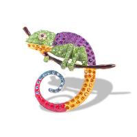 Rhinestone Brooch Zinc Alloy Chameleon gold color plated for woman & with rhinestone nickel lead & cadmium free Sold By Lot