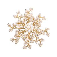 Plastic Pearl Brooch, Tibetan Style, with Plastic Pearl, Snowflake, gold color plated, for woman, 75x75mm, 10PCs/Lot, Sold By Lot