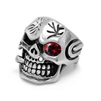 Titanium Steel Finger Ring, Skull, polished, Unisex & different size for choice & with rhinestone, original color, Sold By PC