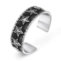 Titanium Steel Cuff Bangle, polished, Adjustable & with star pattern & for woman & blacken, original color, 79.40x23.70mm, Sold By PC