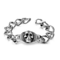 Titanium Steel Bracelet, Skull, polished, for man, original color, Length:Approx 8.66 Inch, Sold By PC