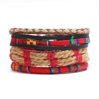 Cowhide Bracelet, with Linen & Cloth & PU Leather & Wax Cord, 4 pieces & Unisex, 6cm, Length:Approx 17-18 cm, Sold By Set