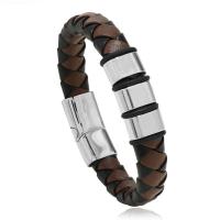 PU Leather Cord Bracelets with Cowhide & Silicone & Zinc Alloy handmade & Unisex 11mm Sold By PC