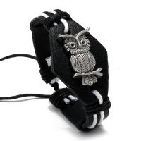 PU Schnur Armbänder, PU Leder, mit Hanfgarn & Zinklegierung, handgemacht, Einstellbar & unisex, schwarz, 12mm, Länge:ca. 17 cm, verkauft von PC