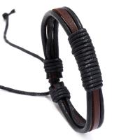 PU Leather Cord Bracelets with Linen & Cowhide handmade Adjustable & Unisex 6cm Length Approx 17-18 cm Sold By PC