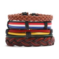 PU Leather Bracelet Set, with Linen & Cowhide & Wax Cord, 4 pieces & Unisex, 6cm, Length:Approx 17-18 cm, Sold By Set