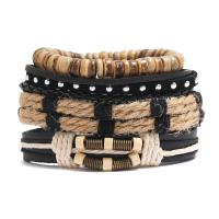 PU Leather Bracelet Set, with Velveteen & Linen & Coco & Cowhide & Wax Cord & Tibetan Style, 4 pieces & Unisex, 6cm, Length:Approx 17-18 cm, Sold By Set