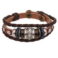 PU Leather Cord Bracelets with Cowhide & Hematite & Wood & Zinc Alloy handmade fashion jewelry & Unisex 6mm Length Approx 21.5 cm Sold By PC