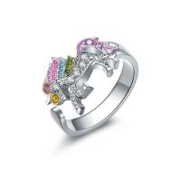 Tibetan Style Cuff Finger Ring, Unicorn, plated, Adjustable & for woman & with rhinestone, more colors for choice, 20x23mm, Sold By PC