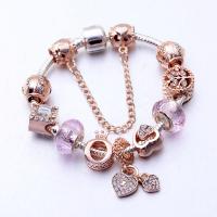 European Bracelet, Tibetan Style, with Lampwork, plated, for woman & with rhinestone, rose gold color, Sold By PC