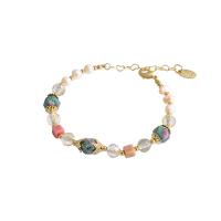 Bracelets de cristal, laiton, avec cristal & perle de plastique, pour femme, couleurs mélangées, Longueur 20 cm, Vendu par PC