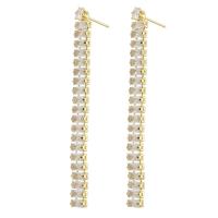 Cubic Zirconia Micro Pave Brass Earring, gold color plated, fashion jewelry & micro pave cubic zirconia & for woman, more colors for choice, 6x64x14mm, 10Pairs/Lot, Sold By Lot