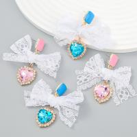 Zinc Alloy Drop Earrings with Lace fashion jewelry & for woman & with rhinestone Sold By Pair
