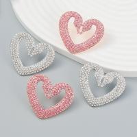 Zinc Alloy Stud Earring Heart fashion jewelry & for woman & with rhinestone Sold By Pair