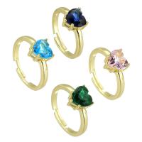 Cubic Zircon Brass δάχτυλο του δακτυλίου, Ορείχαλκος, Καρδιά, χρώμα επίχρυσο, κοσμήματα μόδας & μικρο ανοίξει κυβικά ζιρκονία & για τη γυναίκα, περισσότερα χρώματα για την επιλογή, 8x9mm, 10PCs/Παρτίδα, Sold Με Παρτίδα