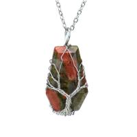 Natural Gemstone Necklace with brass wire & iron chain silver color plated & for woman Length 20.87 Inch Sold By PC