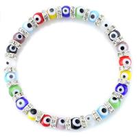 Evil Eye Jewelry Bracelet, Lampwork, with rhinestone Tibetan Style spacer, silver color plated, elastic & Unisex & different size for choice, more colors for choice, Length:6.3 Inch, Sold By PC