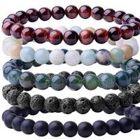 Gemstone Bracelets, Round, handmade, different packing style for choice & Unisex, mixed colors, 8mm, Length:6.3 Inch, Sold By Set