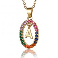 Cubic Zircon Micro Pave Brass Necklace Alphabet Letter gold color plated & micro pave cubic zirconia & for woman multi-colored nickel lead & cadmium free Length 17.7 Inch Sold By PC
