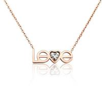 Stainless Steel Jewelry Necklace, 304 Stainless Steel, Alphabet Letter, Vacuum Ion Plating, With Pendant & fashion jewelry & polished & for woman & with rhinestone, rose gold color, Length:48 cm, Sold By PC