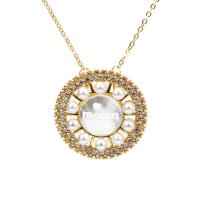 Freshwater Pearl Brass Necklace, with Shell & Freshwater Pearl, gold color plated, fashion jewelry & different styles for choice & micro pave cubic zirconia & for woman, nickel, lead & cadmium free, 31x31mm, Length:Approx 21.66 Inch, Approx 15.75 Inch, Sold By PC