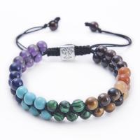 Gemstone Woven Ball Bracelets, Natural Stone, with Knot Cord & turquoise, handmade, Double Layer & fashion jewelry & Unisex, nickel, lead & cadmium free, 6mm, Length:Approx 7.5-11.8 Inch, Sold By PC