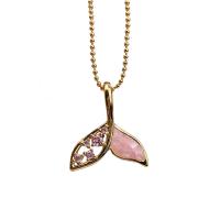 Shell Necklaces Brass with Pink Shell Fish gold color plated micro pave cubic zirconia & for woman gold nickel lead & cadmium free Length 17.71 Inch Sold By PC