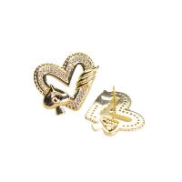 Cubic Zirconia Micro Pave Brass Earring, Heart, gold color plated, micro pave cubic zirconia & for woman, golden, nickel, lead & cadmium free, 23x19mm, Sold By Pair